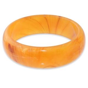 Vintage Lucite Bangle Bracelet Honey Amber Color Marble Swirl Wide Dome Retro